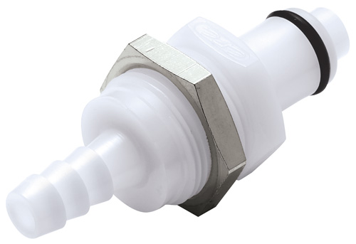 PLCD42004 PLCD42004 - CPC Stecker 6,4 mm Schlauchanschluss, Plattenmontage, mit Absperrventil, Buna-N Dichtung