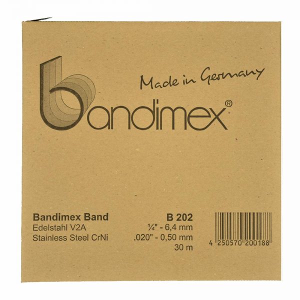 B202_Bandimex_Band_V2A_6-4mm_30m-600x600-1 Bandimex Bandrolle B202, Breite: 6,4 mm (1/4"), V2A Edelstahl