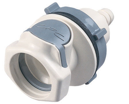 HFC16835 Schnellverschlusskupplung in Weiß und Grau mit 12,7 mm Schlauchanschluss und Montageflansch, ohne Absperrventil.