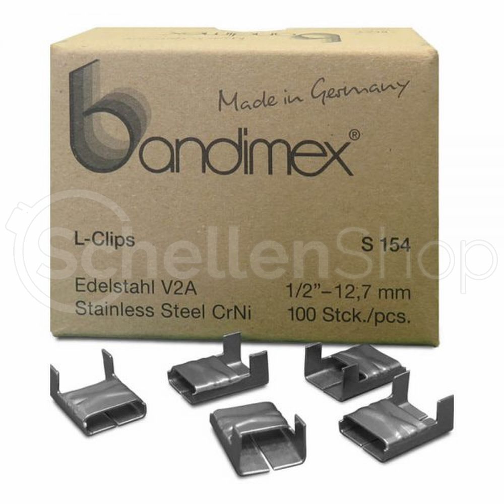 S154_Bandimex_L_Clips_V2A_12-7mm Bandimex L-Clips S154 für Bandbreite 13 mm (1⁄2″), V2A Edelstahl