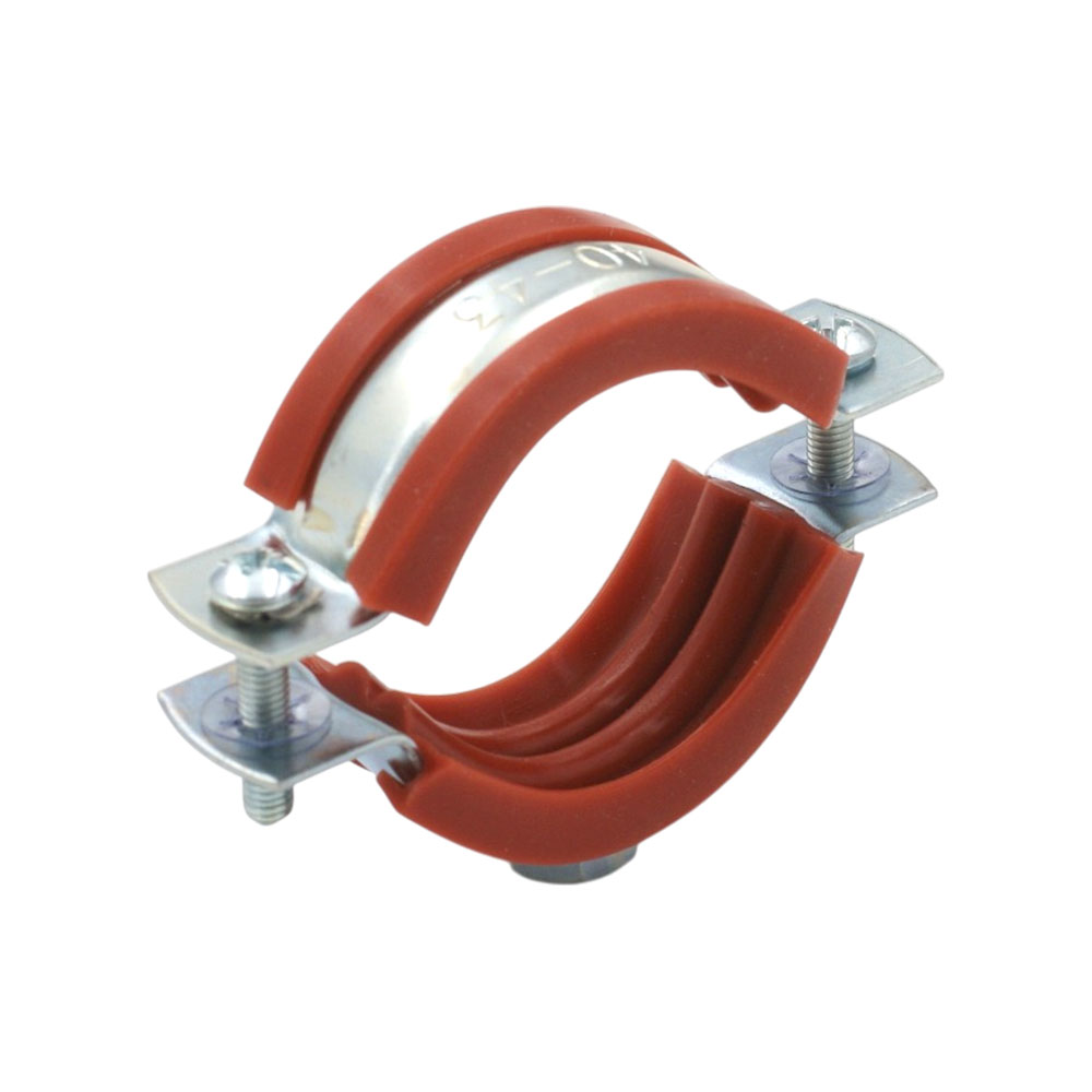 Silikon Rohrschelle, verzinkt, mit Anschlussmutter M8/M10 (rot) Silikon Rohrschelle, verzinkt, mit Anschlussmutter M8/M10 (rot)