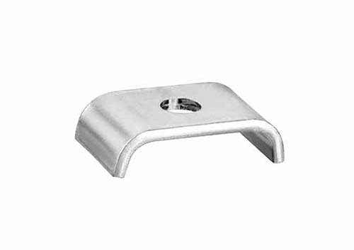 Befestigungsschelle BSS 532, Stahl verzinkt, NORMAFIX – Detailansicht eines robusten, U-förmigen Befestigungselements mit zentraler Bohrung zur sicheren Montage. Befestigungsschelle BSS 532, Stahl verzinkt, NORMAFIX. U-förmiges Metallteil mit einer mittigen Bohrung, frontal leicht von oben fotografiert.