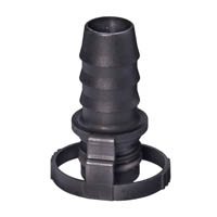 NORMAQUICK V2 Steckverbinder, schwarz, für Schlauchverbindungen. Schwarzer NORMAQUICK V2 Steckverbinder mit geripptem Schlauchanschluss und Sicherungsring.