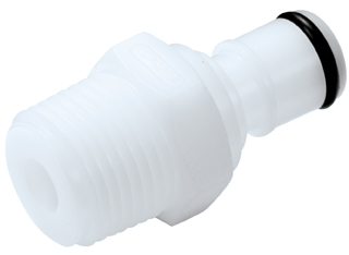 APC24006 - Weißer CPC Stecker aus Kunststoff mit 3/8 Zoll NPT Außengewinde und Schnellverschluss.