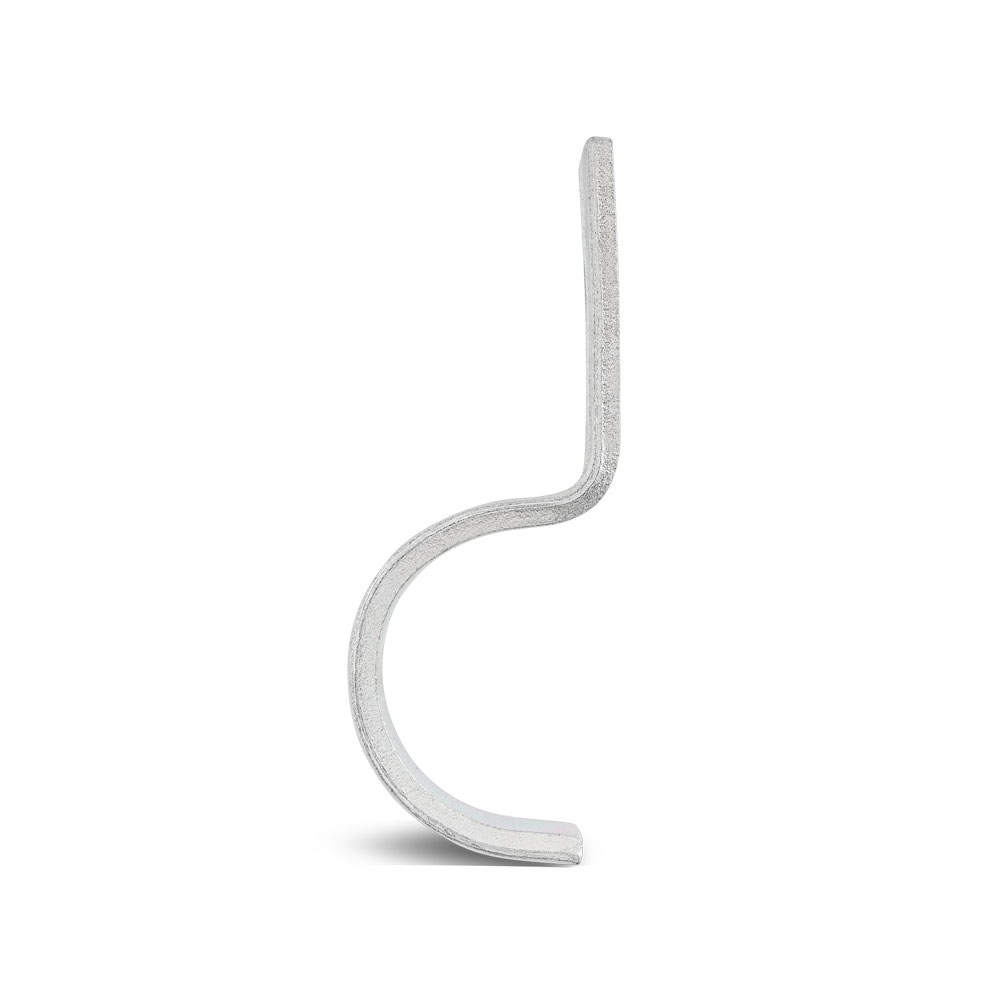 Befestigungsschelle BSN 530 aus Metall Eine silberfarbene, C-förmige Befestigungsschelle BSN 530 aus Metall mit rauer Oberfläche, aufrecht stehend vor weißem Hintergrund.