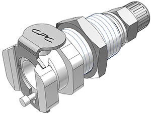 PMCD12025 - CPC Kupplung 4,0 mm AD / 2,5 mm ID Klemmringverschraubung, Plattenmontage, mit Absperrventil, Buna-N Dichtung