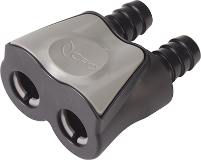 DTLD17006MBLK - CPC doppel Schlauchkupplung 9,5 mm Schlauchanschluss, mit integriertem Absperrventil und Buna-N Dichtung, für vielseitige Flüssigkeitsverbindungen. DTLD17006MBLK - CPC doppel Schlauchkupplung mit 9,5 mm Schlauchanschlüssen und Absperrventil, Buna-N gedichtet, in dunkelgrau/hellgrau.