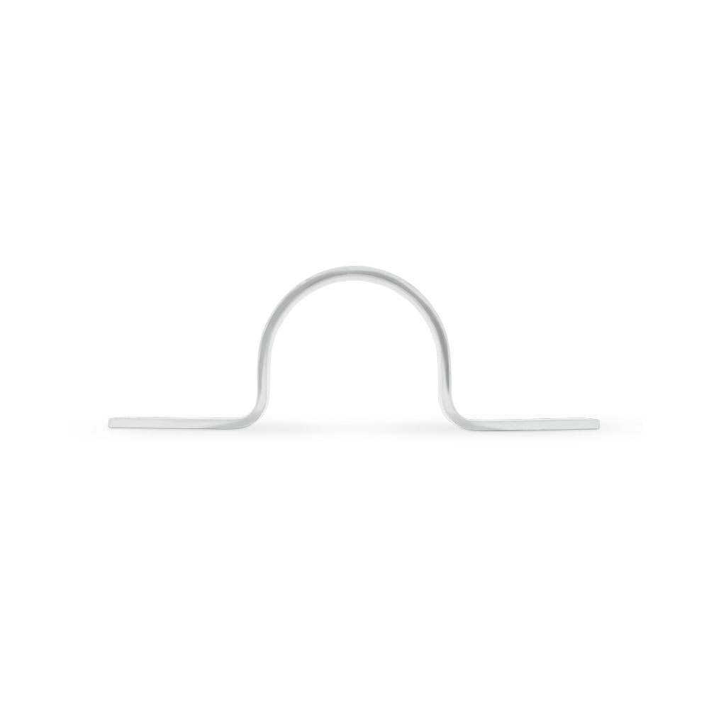 Leichte Rohrschelle DIN 1597 – U-Bügel aus Metall zur sicheren Rohrbefestigung. Eine silberfarbene, U-förmige Leichte Rohrschelle DIN 1597 aus Metall, freigestellt auf weißem Hintergrund.