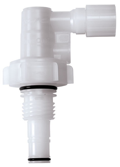 DQPRO120312 - DrumQuik Pro Winkelkupplung mit 3/4" Schlauchanschluss, mit Absperrventil, EPDM-Dichtung