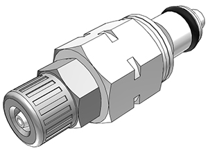 PMCD20M42 - Stecker 4,0 mm AD / 2,0 mm ID Klemmringverschraubung, mit Absperrventil, Buna-N Dichtung