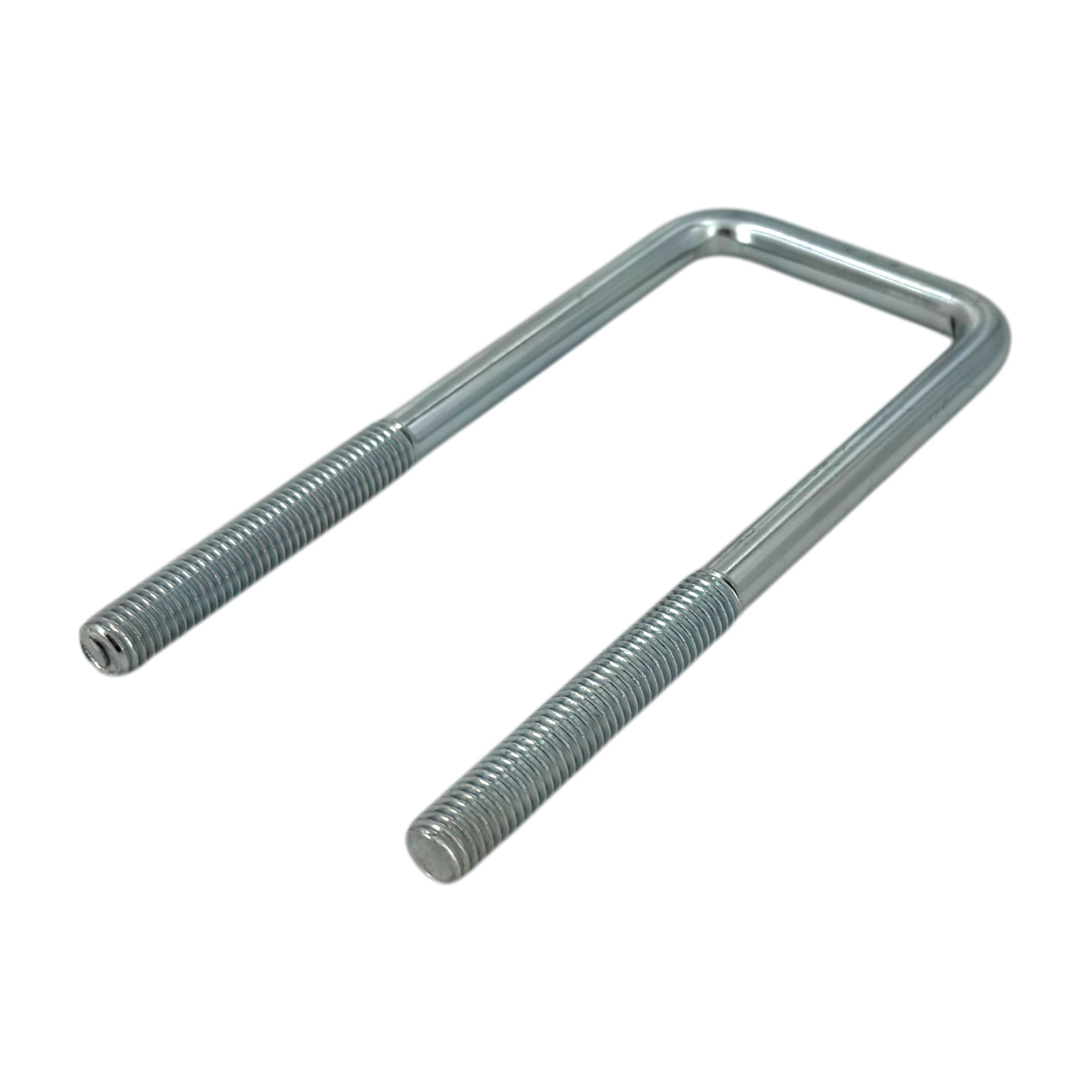 Silberner Quadratrohrbügel / Rechteckbügel, ähnlich Typ 3575, mit langen, beidseitig gewindeten Schenkeln für Rohrbefestigungen.