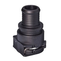 NORMAQUICK PS3 Steckverbinder für schnelle und sichere Schlauchverbindungen – detaillierte Ansicht des schwarzen Modells. Schwarzer NORMAQUICK PS3 Steckverbinder mit geriffeltem Anschluss und quadratischer Basis mit Klemmmechanismus, freigestellt vor weißem Hintergrund.