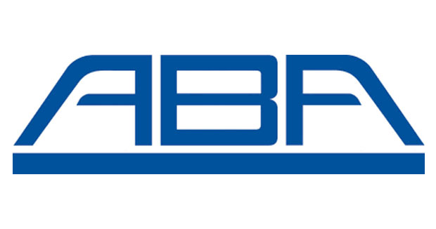 Logo des Unternehmens ABA in blauem, stilisiertem Schriftzug mit einem horizontalen Balken darunter auf weißem Hintergrund.