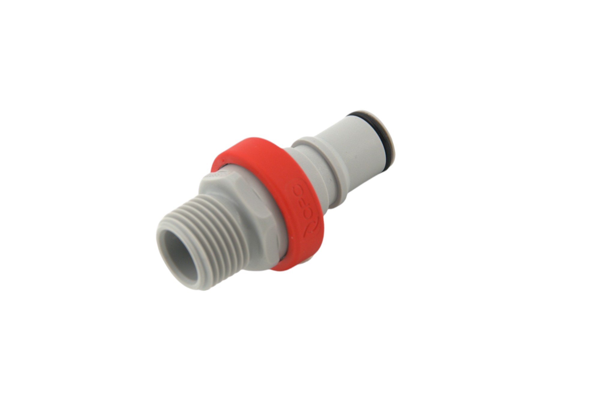 NS6D24008BSPTMRED: Stecker 1/2 Zoll BSPT Außengewinde, mit Absperrventil und EPDM-Dichtung, in grau und rot. NS6D24008BSPTMRED Stecker, grau, mit 1/2 Zoll BSPT Außengewinde, rotem Absperrventil und EPDM-Dichtung.