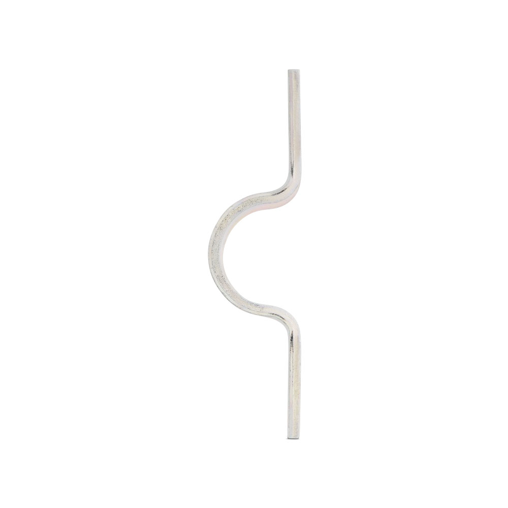 Befestigungsschelle BSN 521, silberfarben, gebogen Silberfarbene Befestigungsschelle BSN 521 aus Metall, vertikal ausgerichtet, mit einer zentralen C-förmigen Wölbung zum sicheren Halten von Objekten.